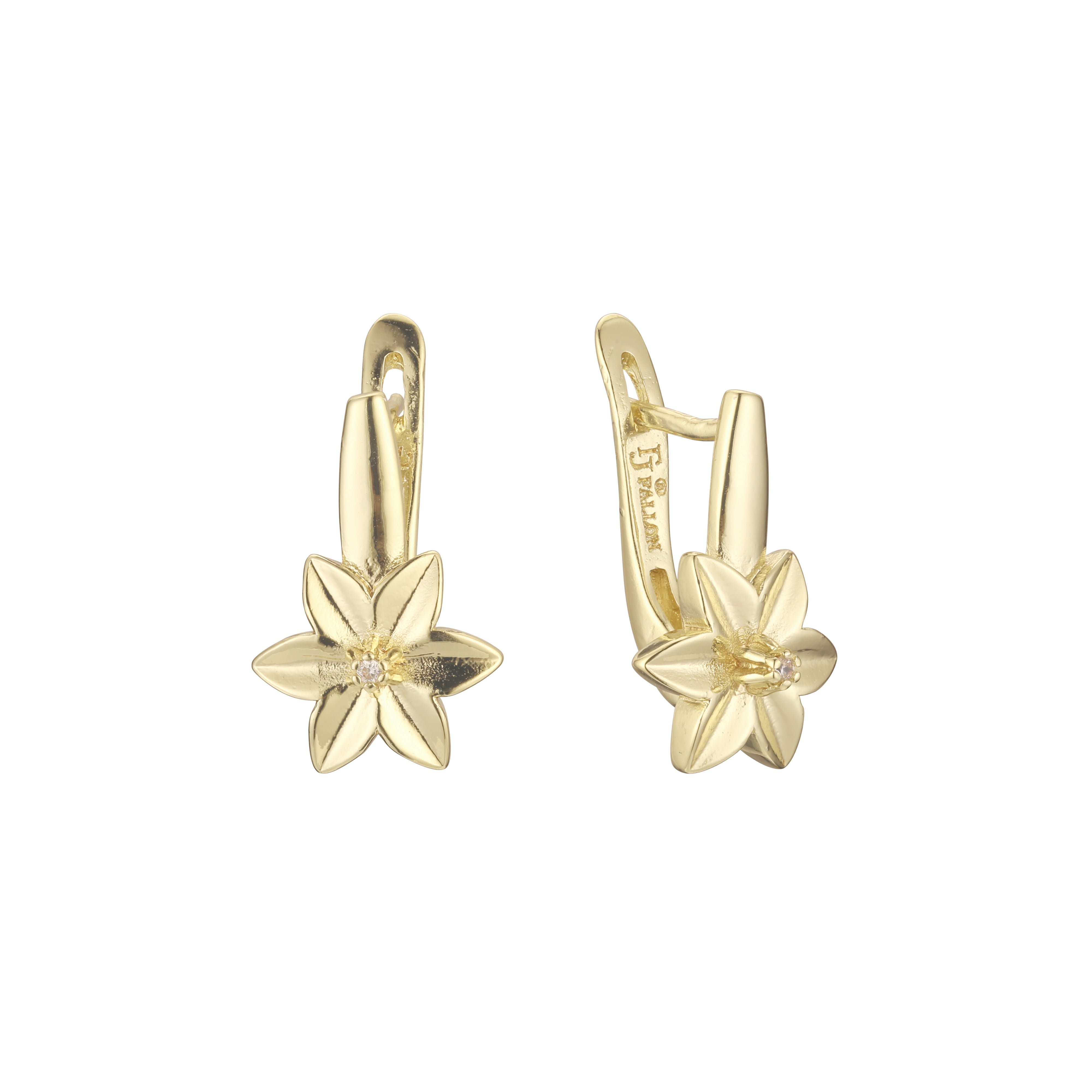 Aretes flor solitario en Oro 14K, Oro Rosa, baño en dos tonos