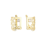 Elegant filigree solitaire earrings in 14K Gold, Rose Gold plating colors