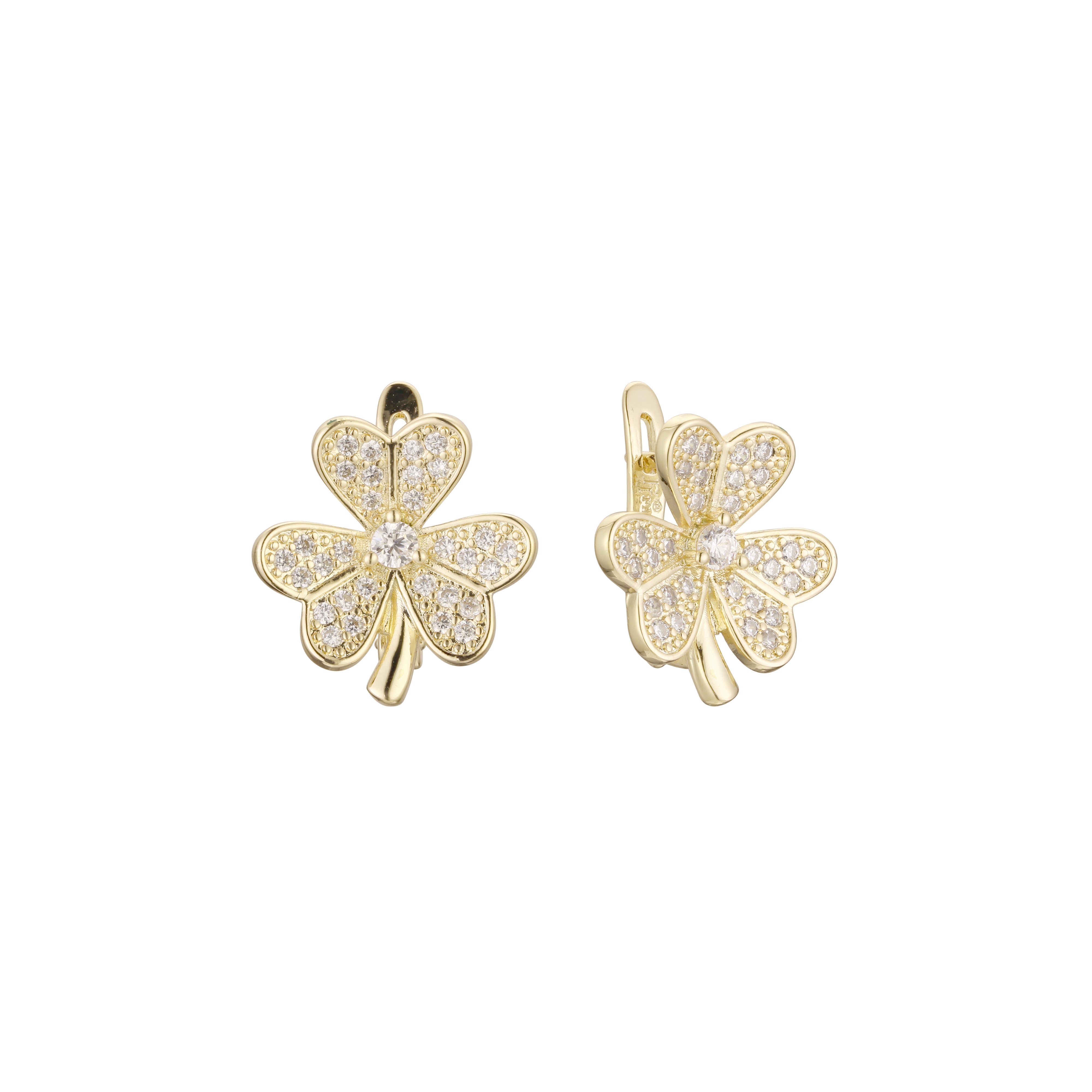 Clover cluster earrings in 14K Gold, Rose Gold, two tone plating colors