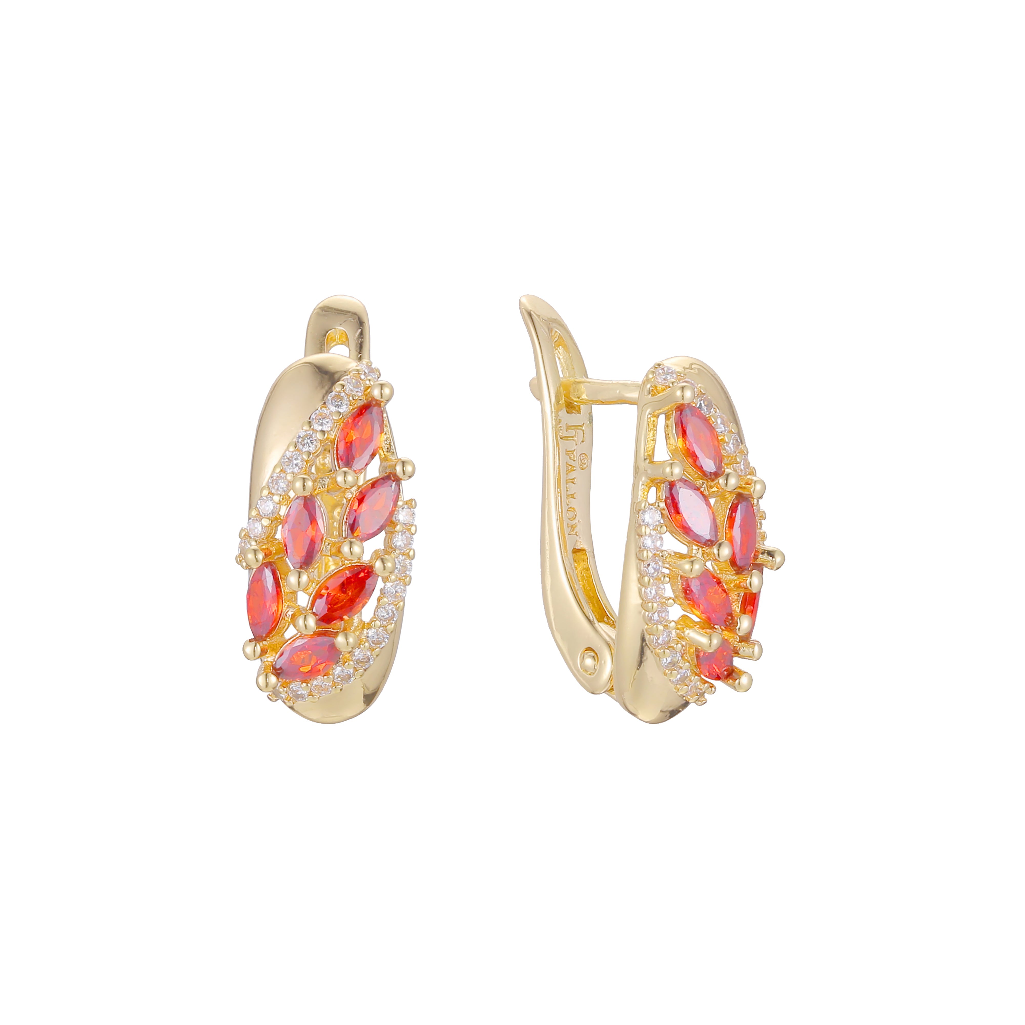 Cluster red earrings in 14K Gold, Rose Gold, two tone plating colors