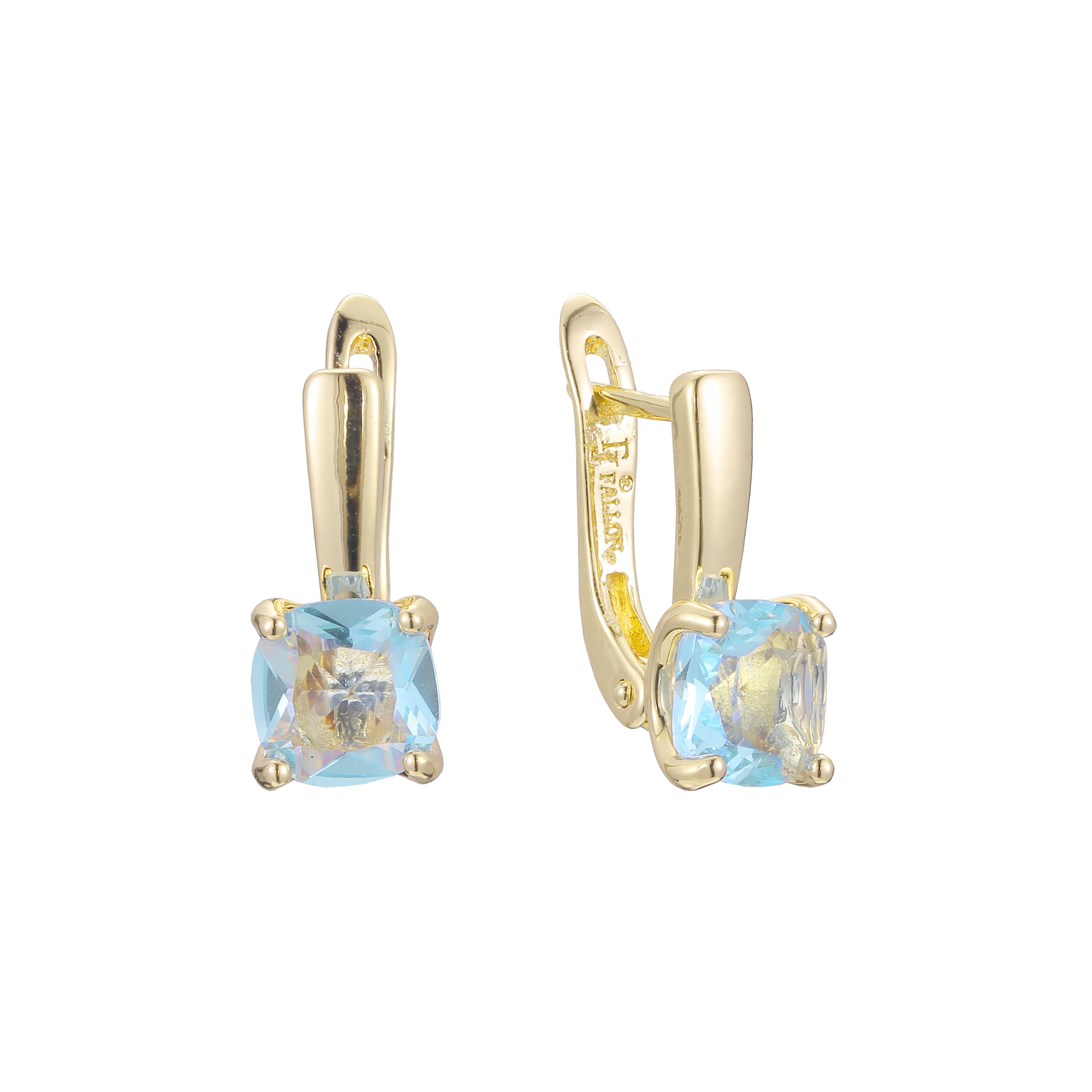 Solitaire big colorful stone earrings in 14K Gold, Rose Gold plating colors