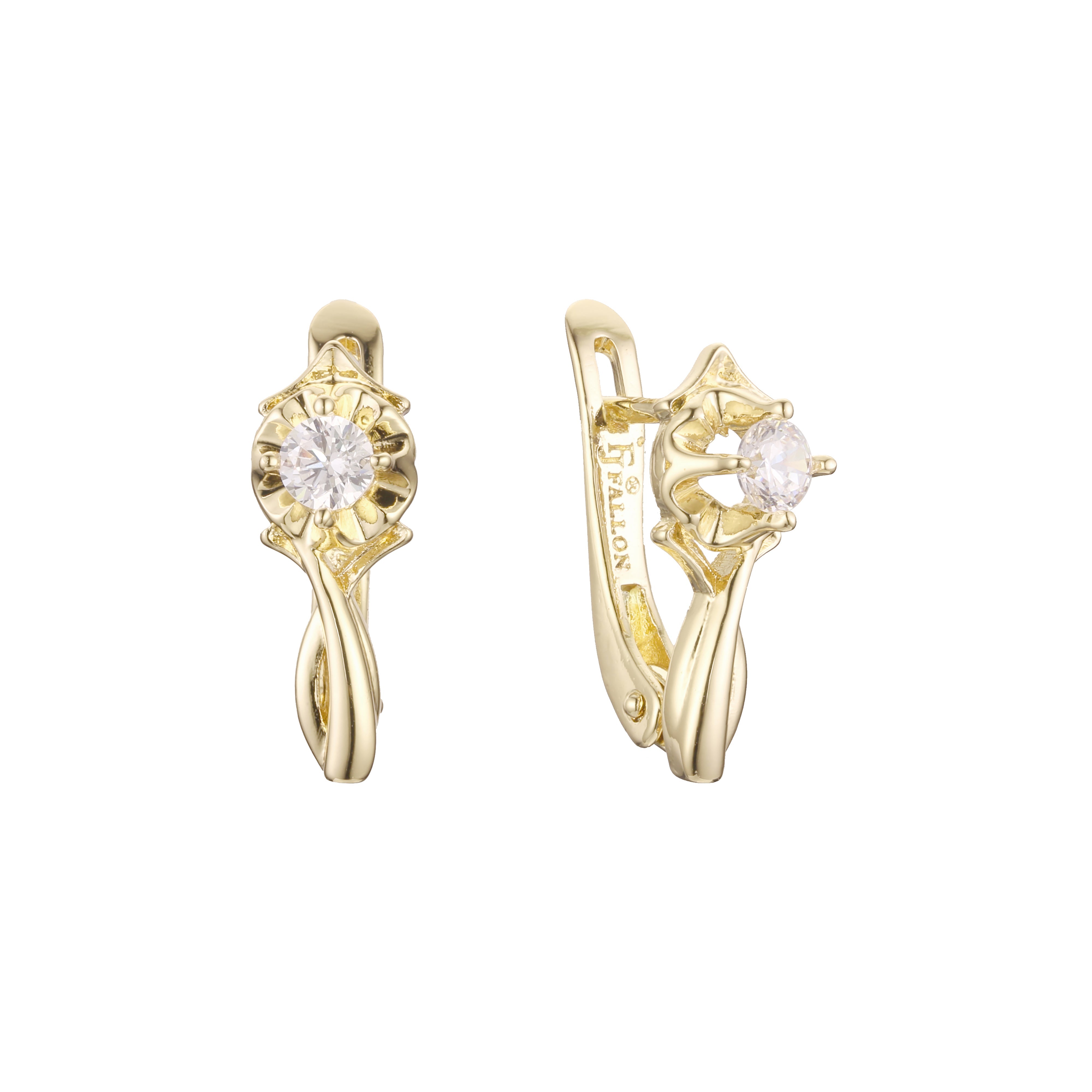 Aretes solitarios en Oro de 14K, Oro Rosa, baño de dos tonos