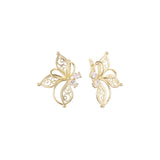 Butterfly double stones earrings in 14K Gold, Rose Gold plating colors