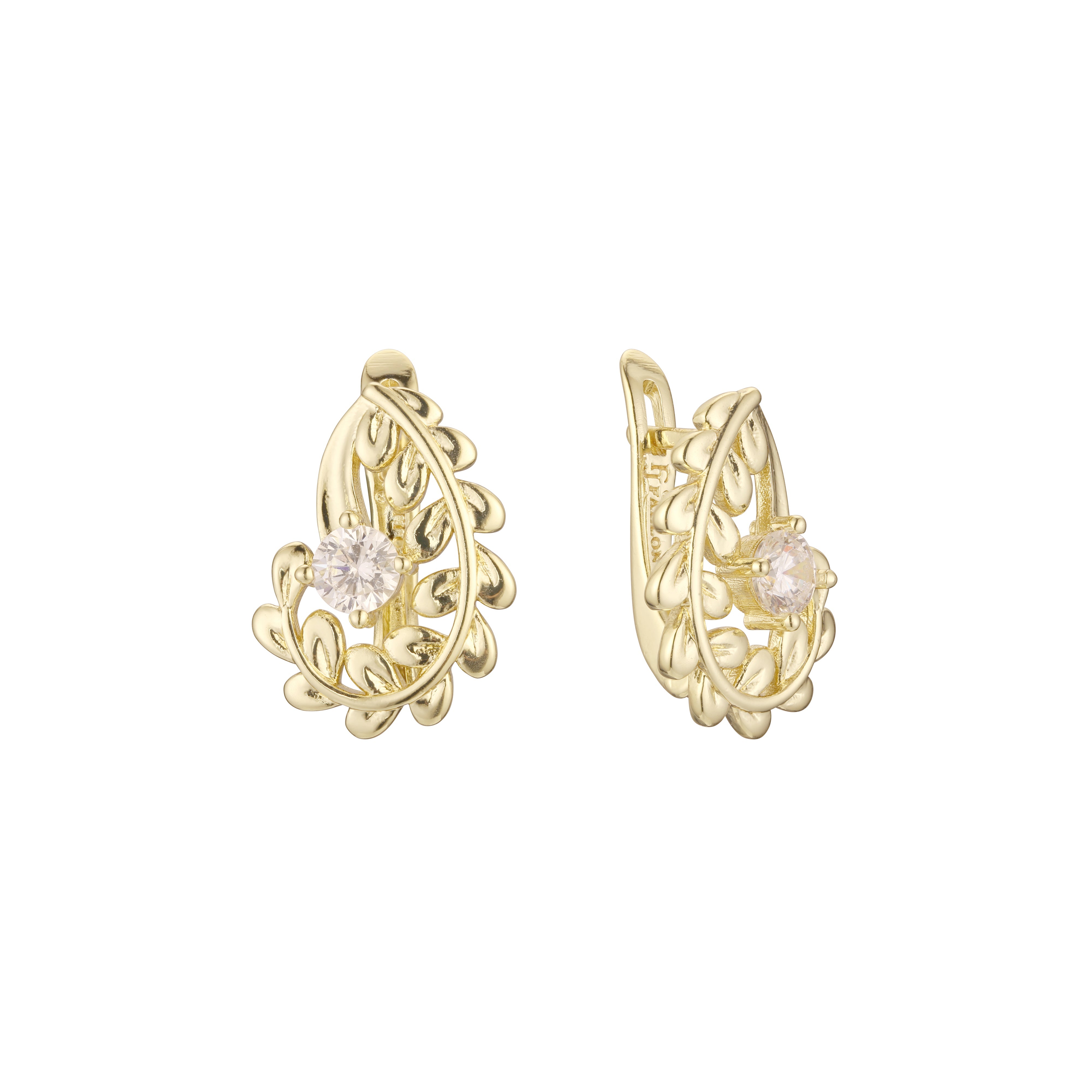 Life leaves solitaire earrings in 14K Gold, Rose Gold plating colors