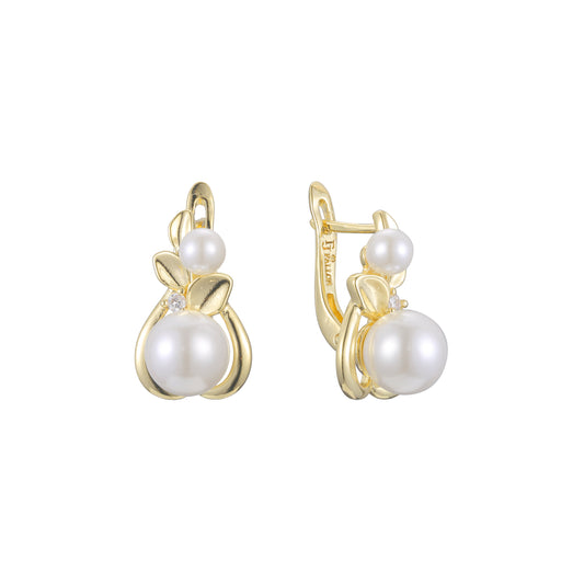 Leaves pearl leaves earrings in 14K Gold, Rose Gold plating colors