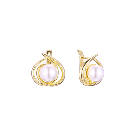 Aretes de perlas en Oro 14K, Oro Rosa, baño en dos colores