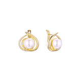 Pearl earrings in 14K Gold, Rose Gold, two tone plating colors