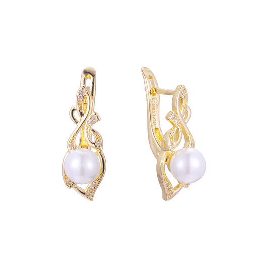 Aretes de perlas en Oro 14K, Oro Rosa, baño en dos colores