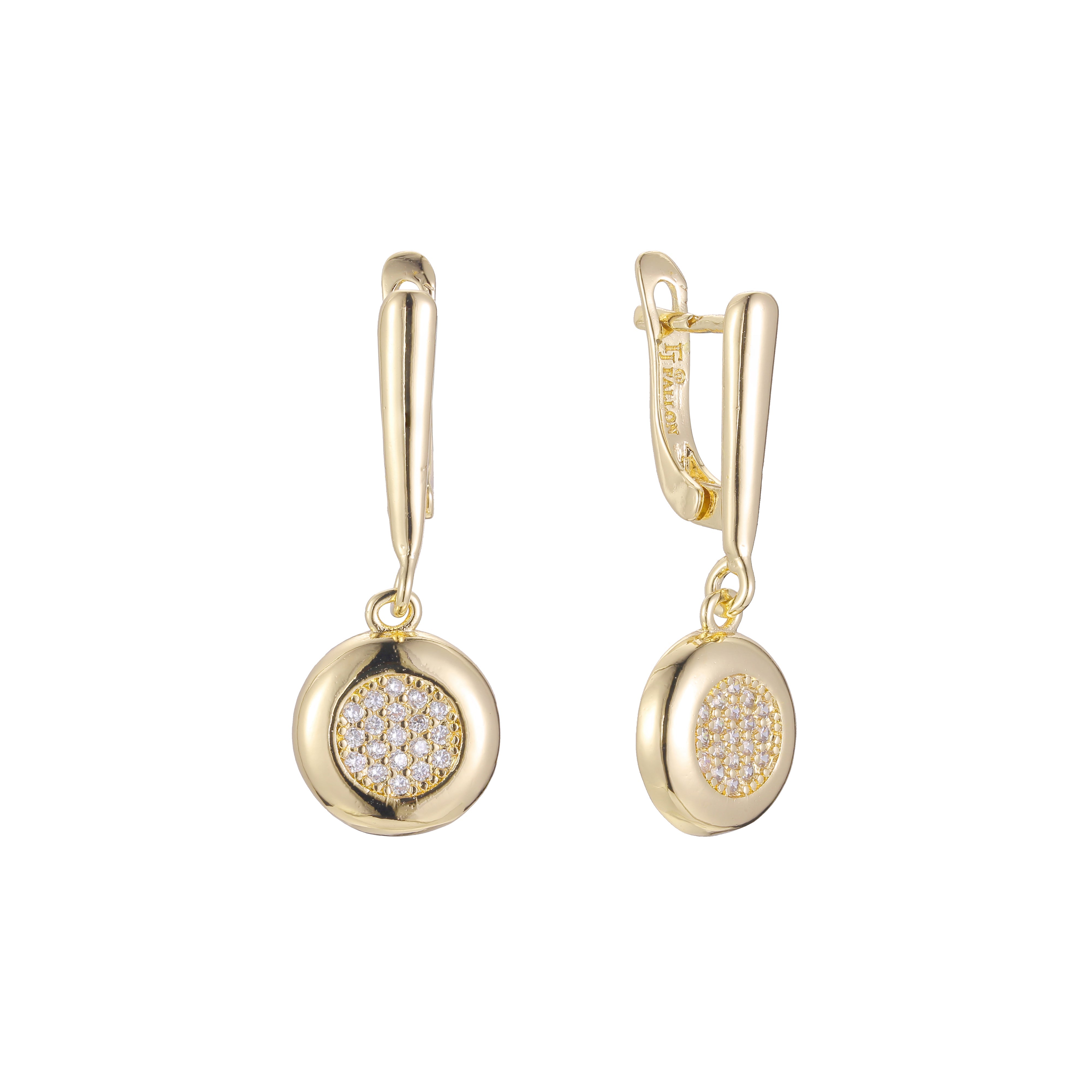 Aretes colgantes de disco en Oro 14K, oro rosa, baño de dos tonos