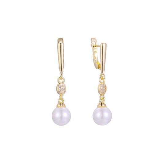 Aretes colgantes de perlas en Oro 14K, oro rosa, baño de dos tonos