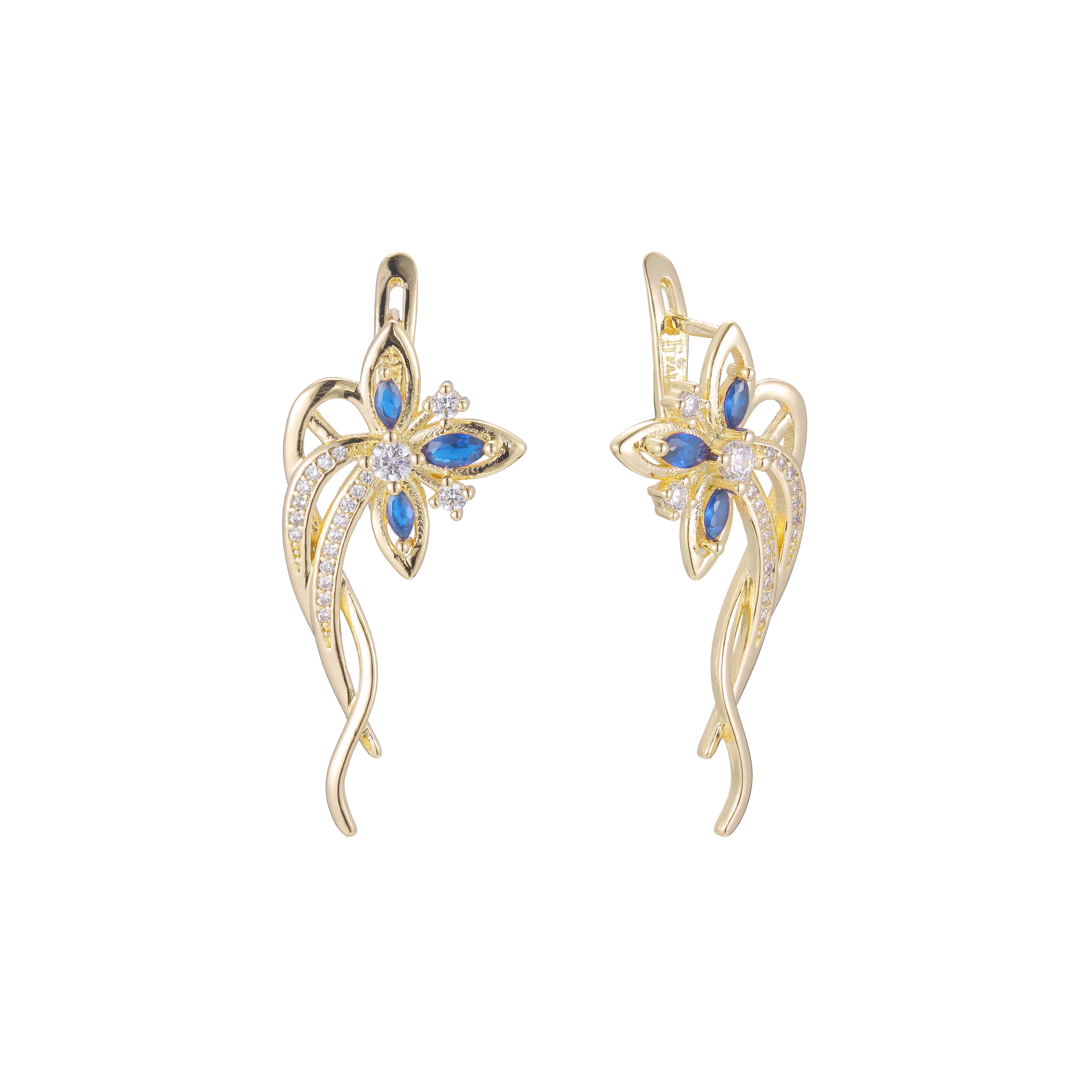 Aretes de racimo de flores en Oro 14K, oro rosa, baño de dos tonos