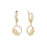 Elegantes aretes de racimo de hojas de vida en Oro 14K, oro rosa, baño de dos tonos