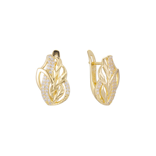 Aretes de racimo de hojas de vida en Oro 14K, oro rosa, baño de dos tonos