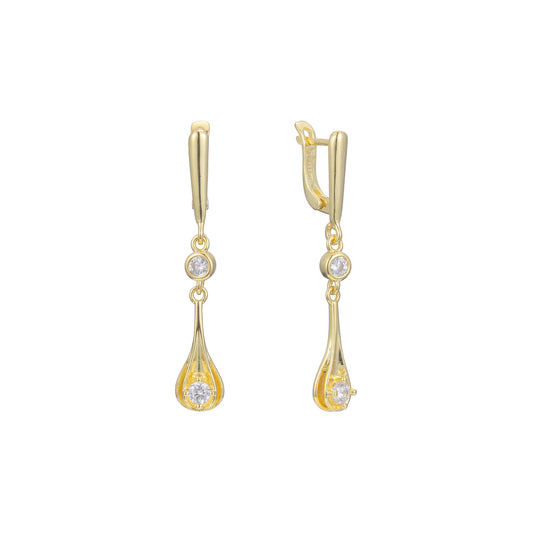 Aretes colgantes de piedras dobles en Oro de 14K, colores baño de Oro Rosa