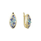 Luxurious cluster ocean blue earrings in 14K Gold, Rose Gold plating colors