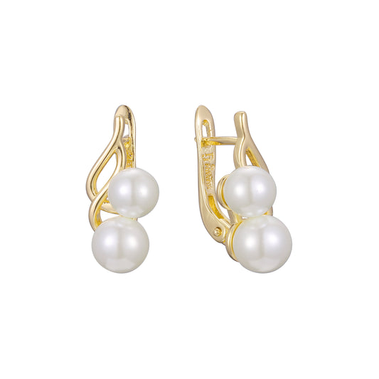 Double pearl earrings in 14K Gold, Rose Gold plating colors