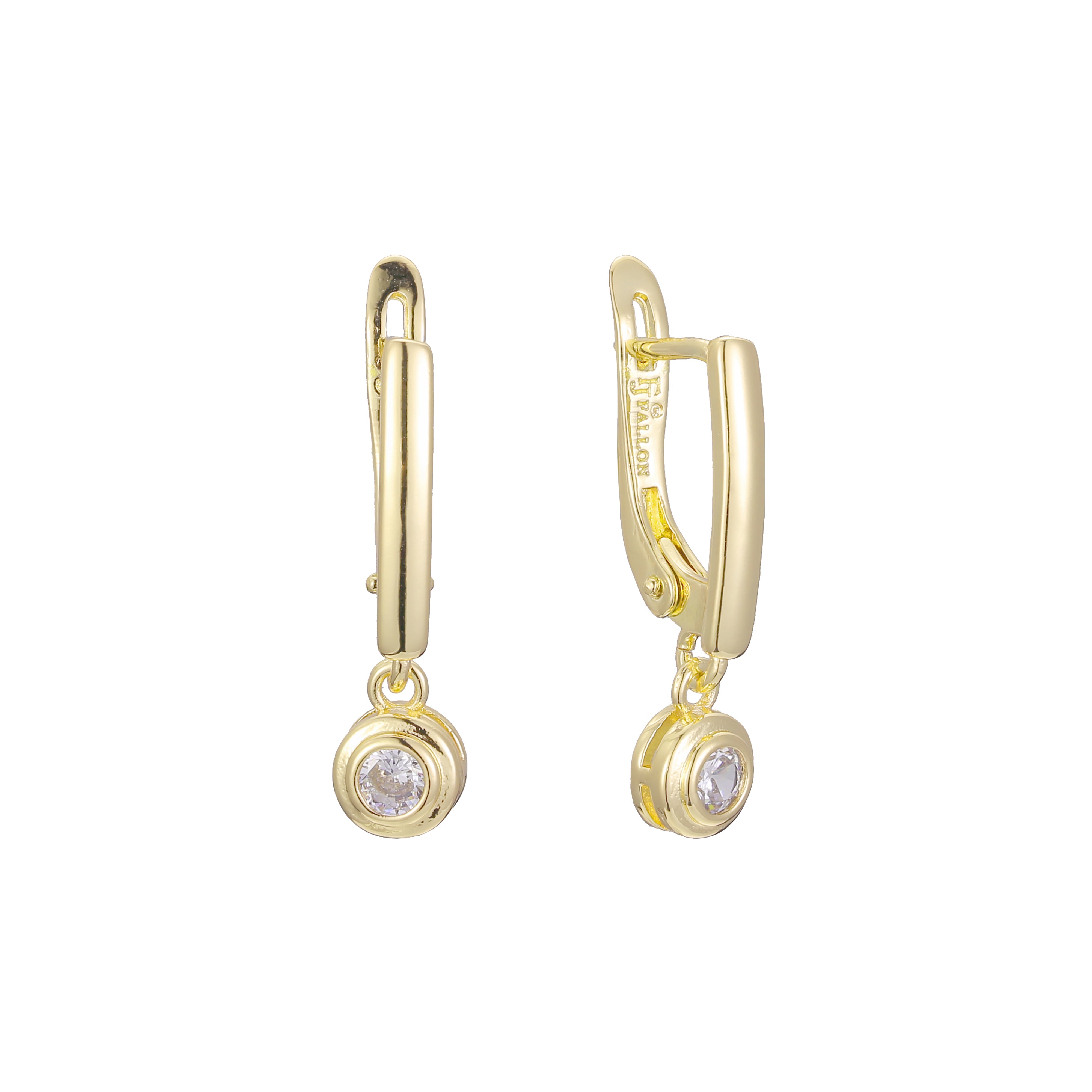 Aretes colgantes solitarios en Oro 14K, oro rosa, baño de dos tonos