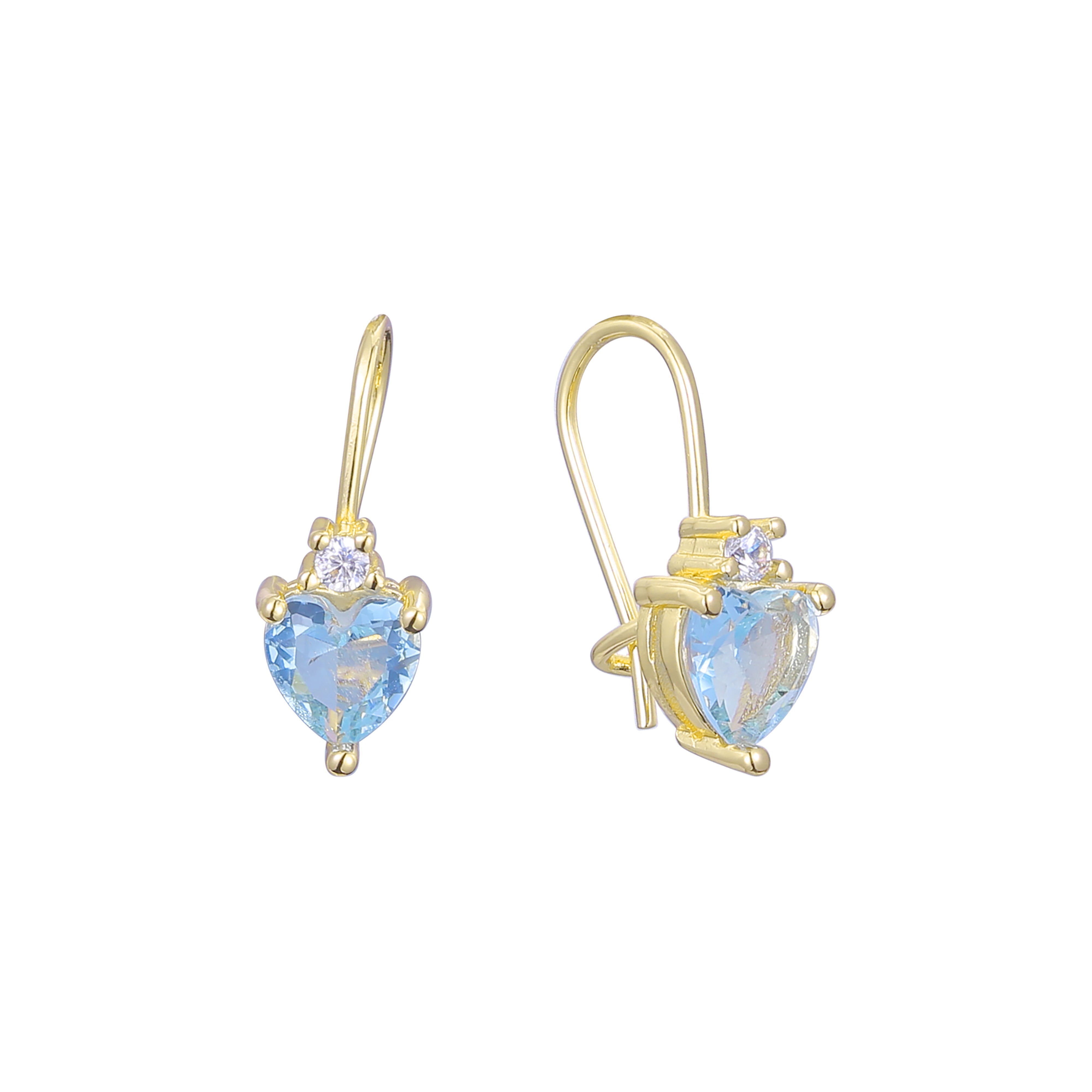 Solitaire heart wire hook child earrings in 14K Gold, Rose Gold plating colors
