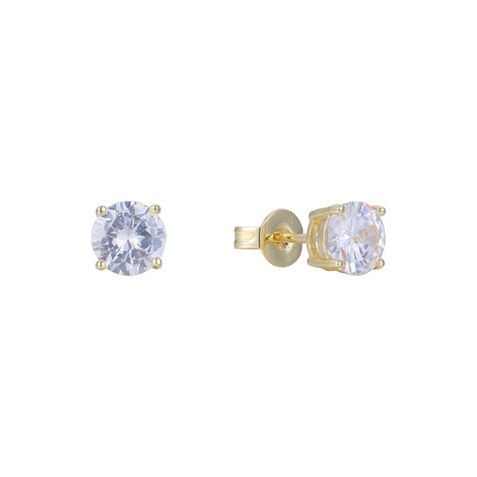 Solitaire Four claws colorful cz 14K Gold, Rose Gold, White Gold Stud earrings