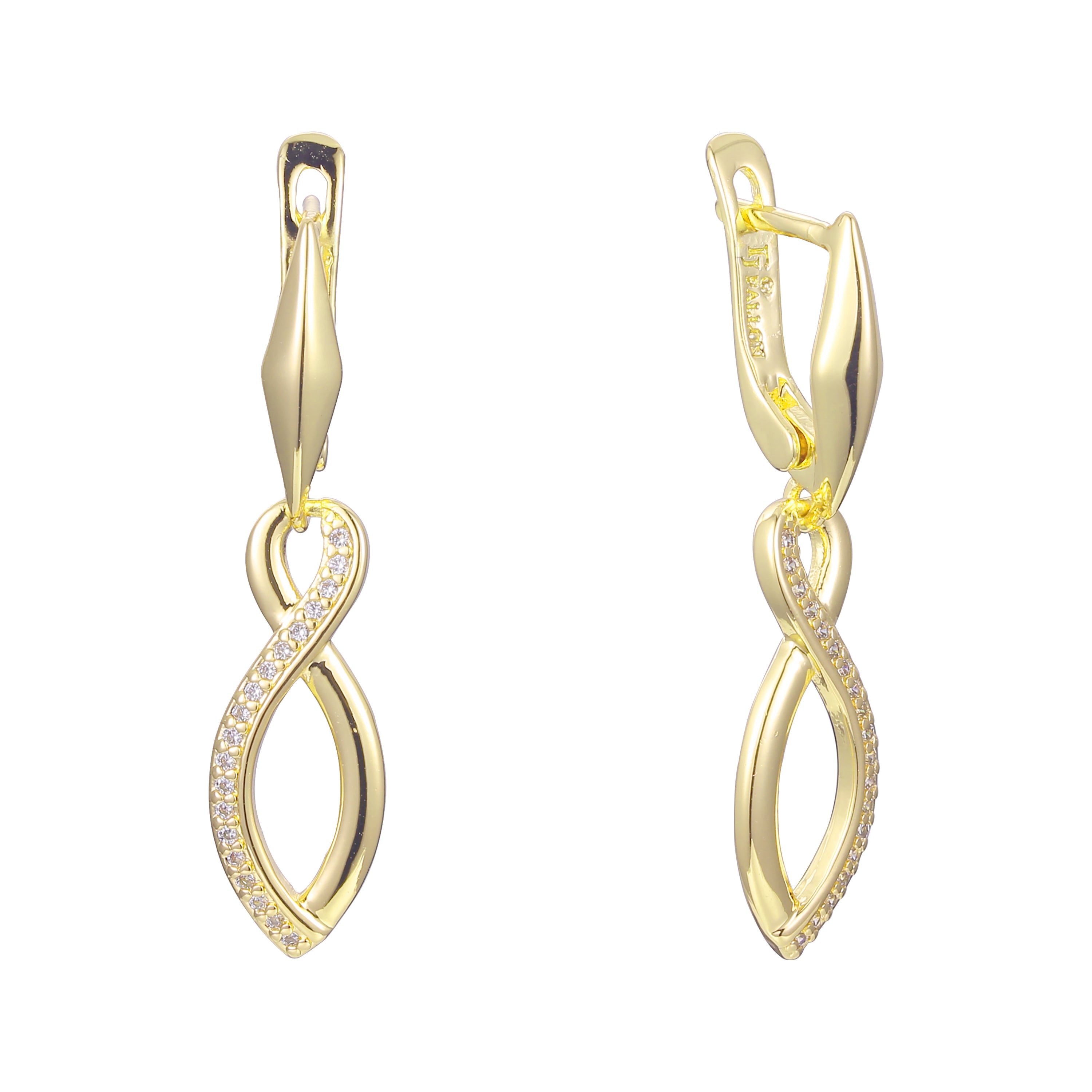 Infinity 8 twisted paved white cz drop 14K Gold, Rose Gold earrings