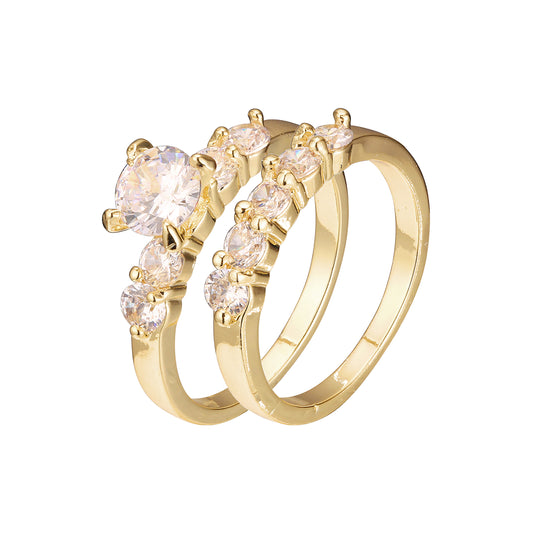 Solitario y anillos apilables en racimo en colores Oro 18K, Oro Blanco, Baño Oro 14K