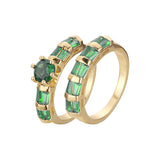 Anillos dobles apilables de racimo de colores de talla esmeralda chapados en Oro 14K.