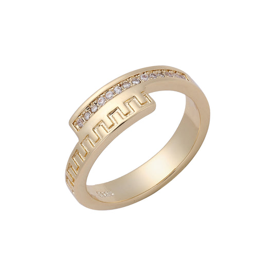 Greek key paved white cz 14K Gold, Rose Gold wedding band ring