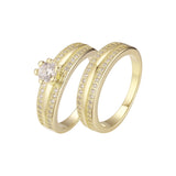 Double band paved stackable rings plated in 14K Gold