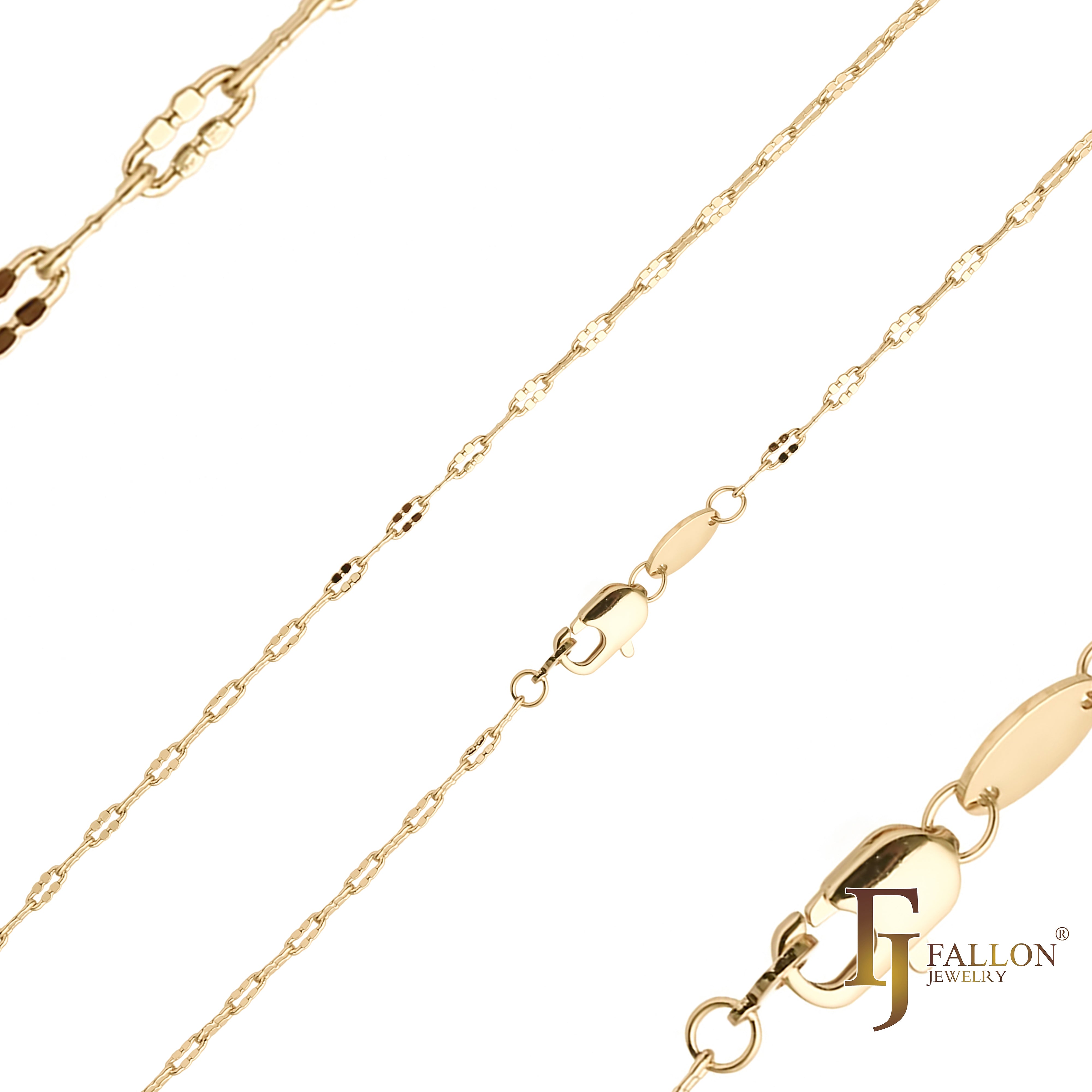 Sequin link chains plated in 14K Gold