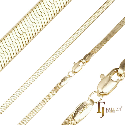 Cadenas clásicas de serpiente plana en espiga chapadas en oro de 14 quilates, oro rosa