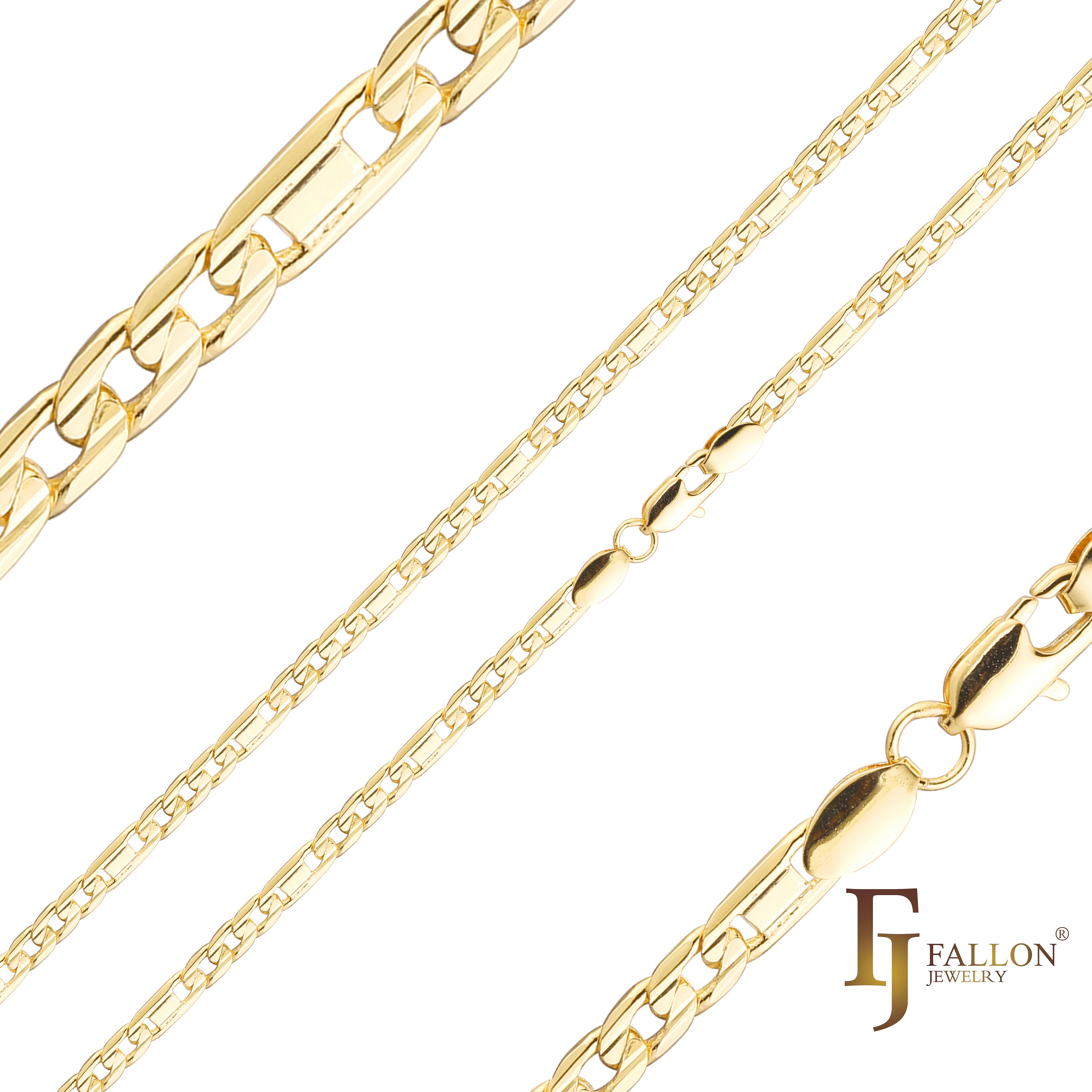 {Personalizar} Figaro & Mirror, cadenas de eslabones mixtos Figarucci chapadas en oro de 14 quilates, oro rosa