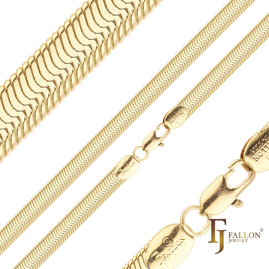 Cadenas clásicas de espiga de serpiente plana chapadas en oro de 14K, oro rosa, dos tonos