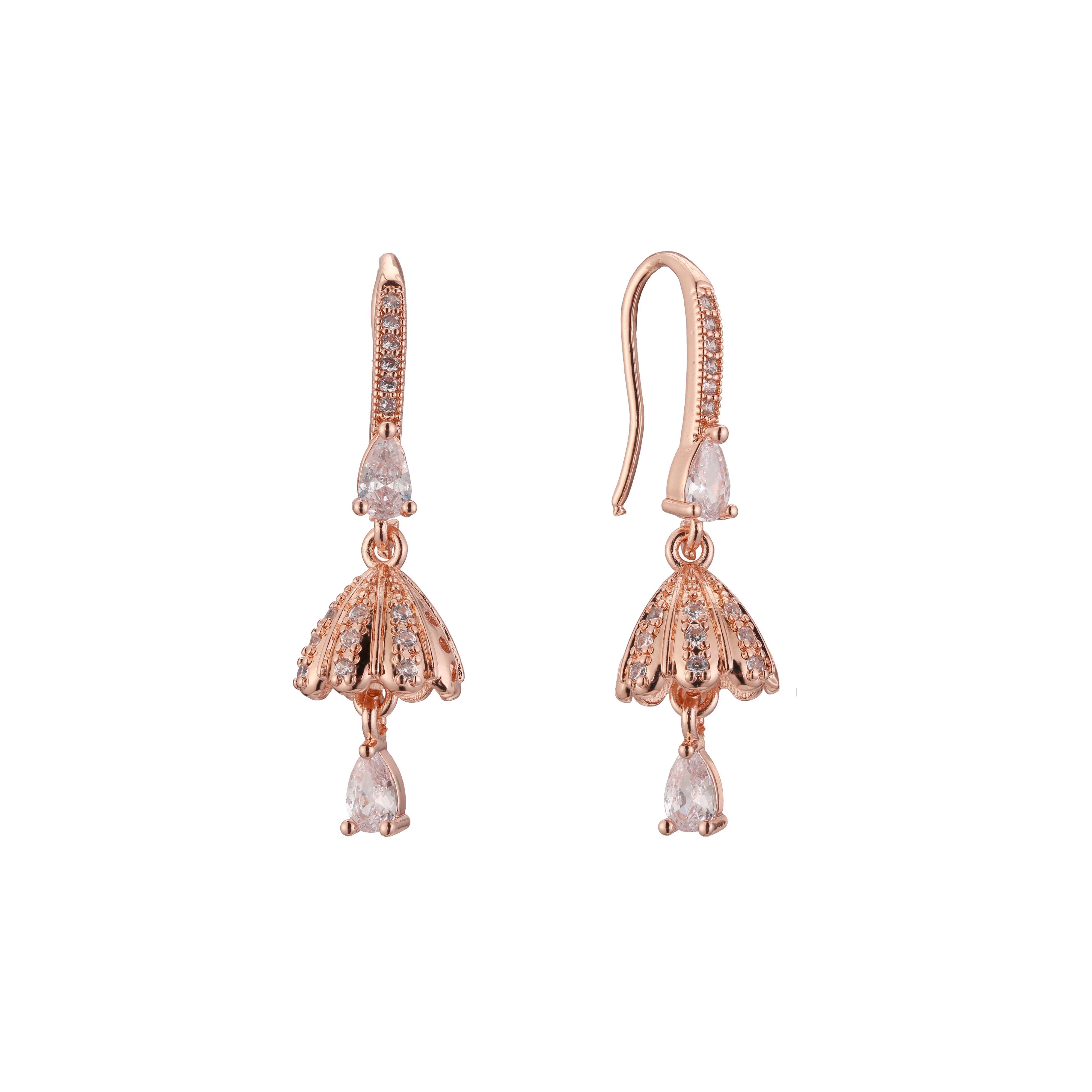 Wire hook cluster chandelier drop earrings in 14K Gold, Rose Gold plating colors