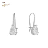 Teardrop white CZ Wire Hook 14K Gold, White Gold Child earrings