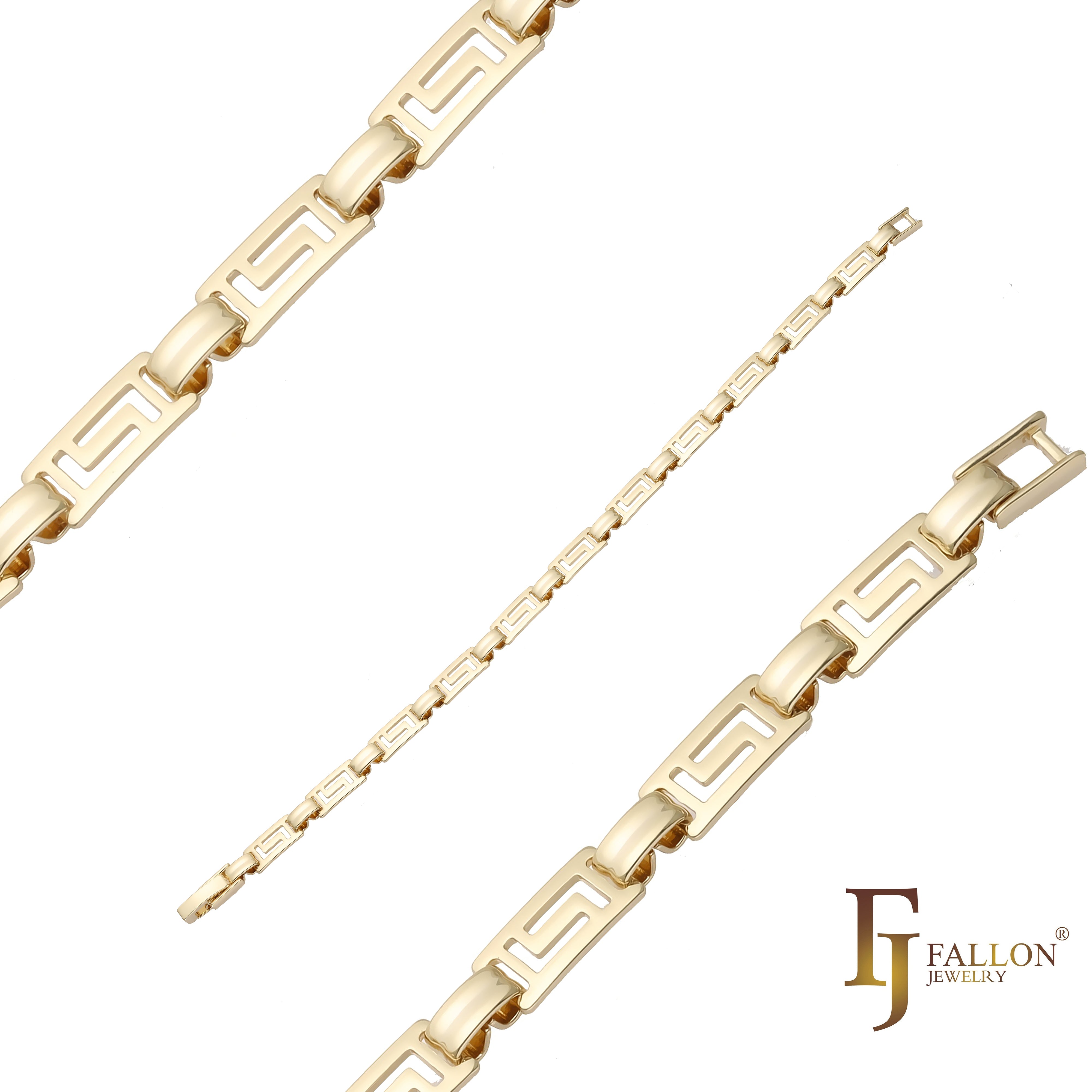 Fancy link bracelets plated in 14K Gold, Rose Gold two tone colors