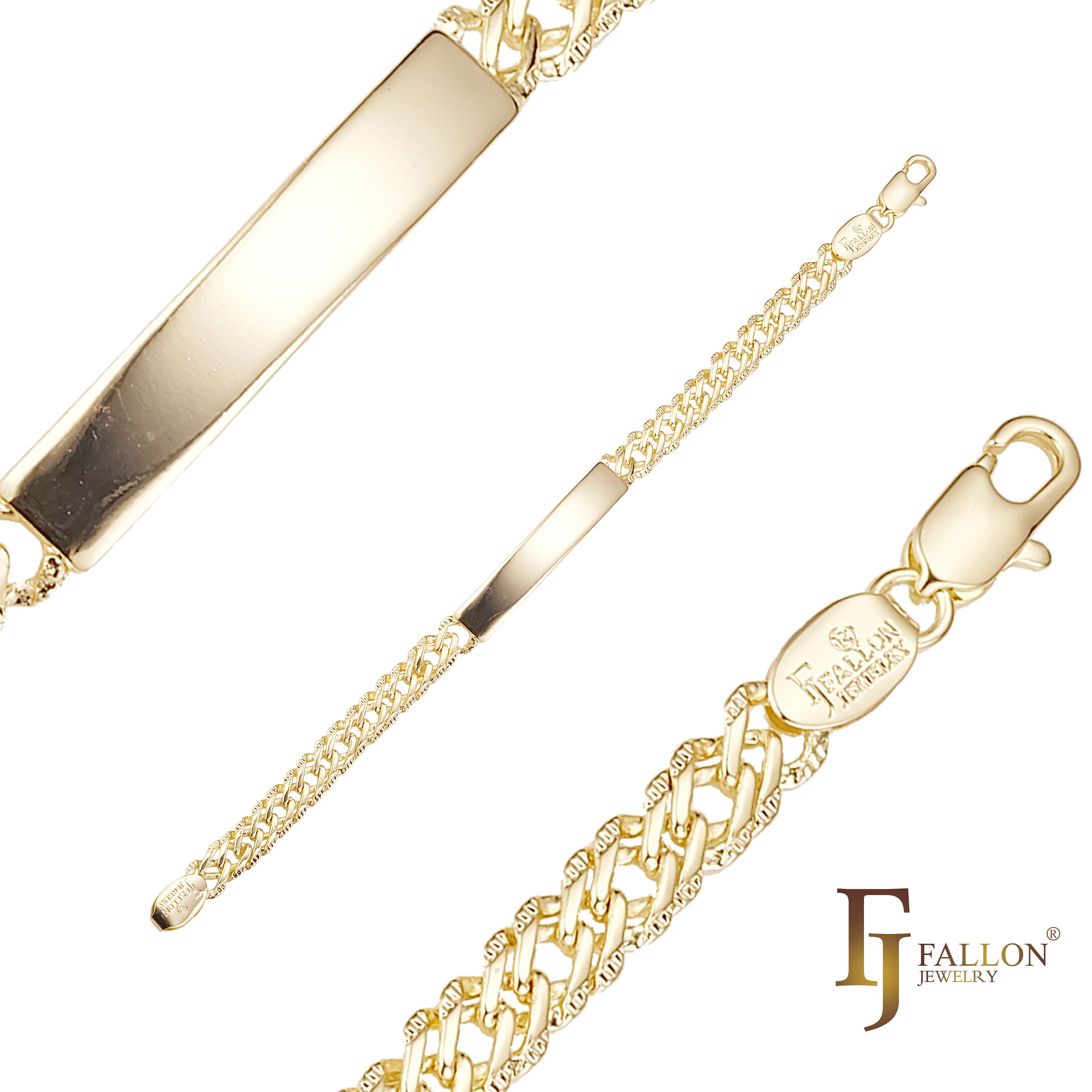 Engraveable Men's ID Rombo link bracelets plated in 14K Gold colors