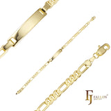 Figaro link engraveable 14K Gold Men's ID bracelets in box clasp