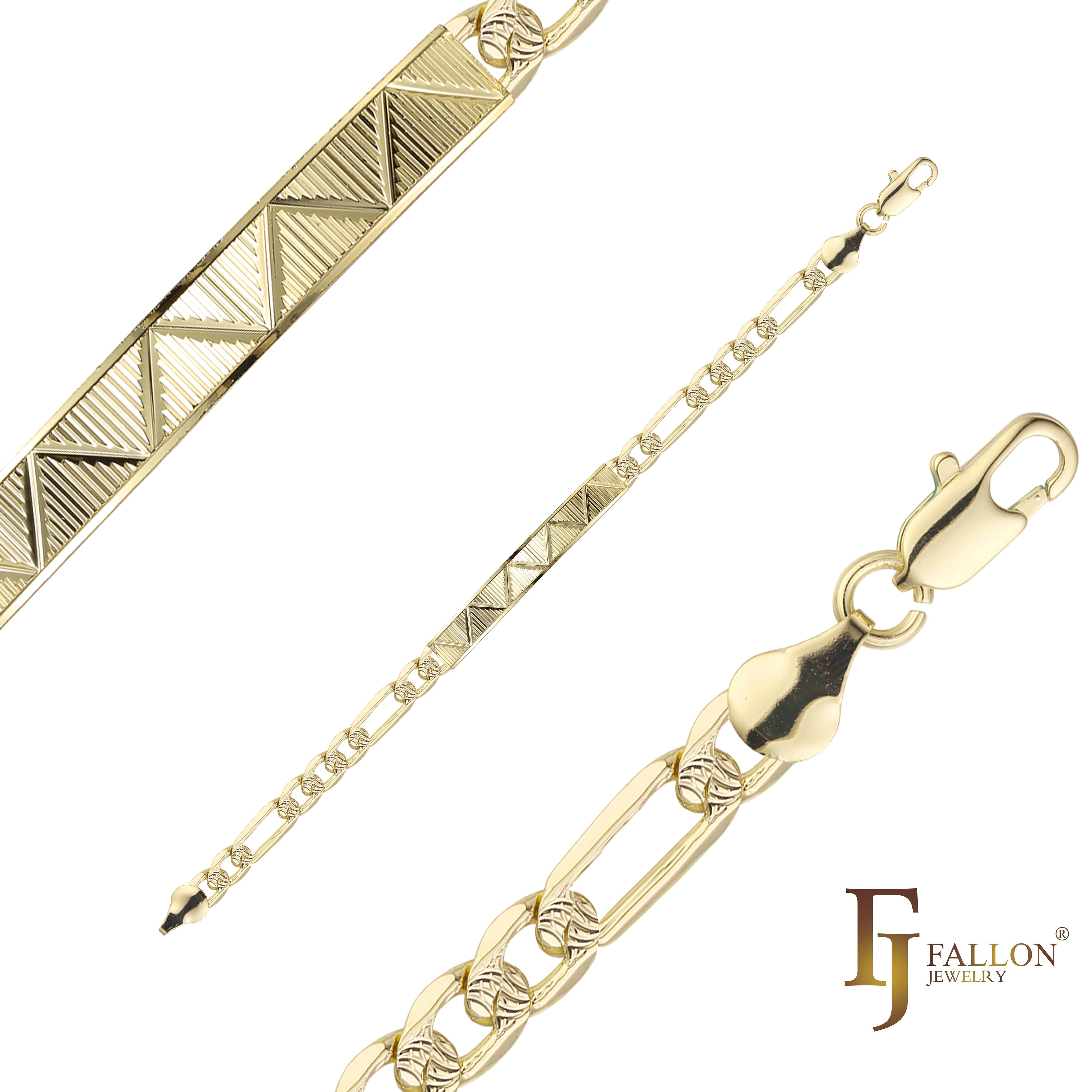 Pulseiras ID masculinas Figaro link banhadas em ouro 14K