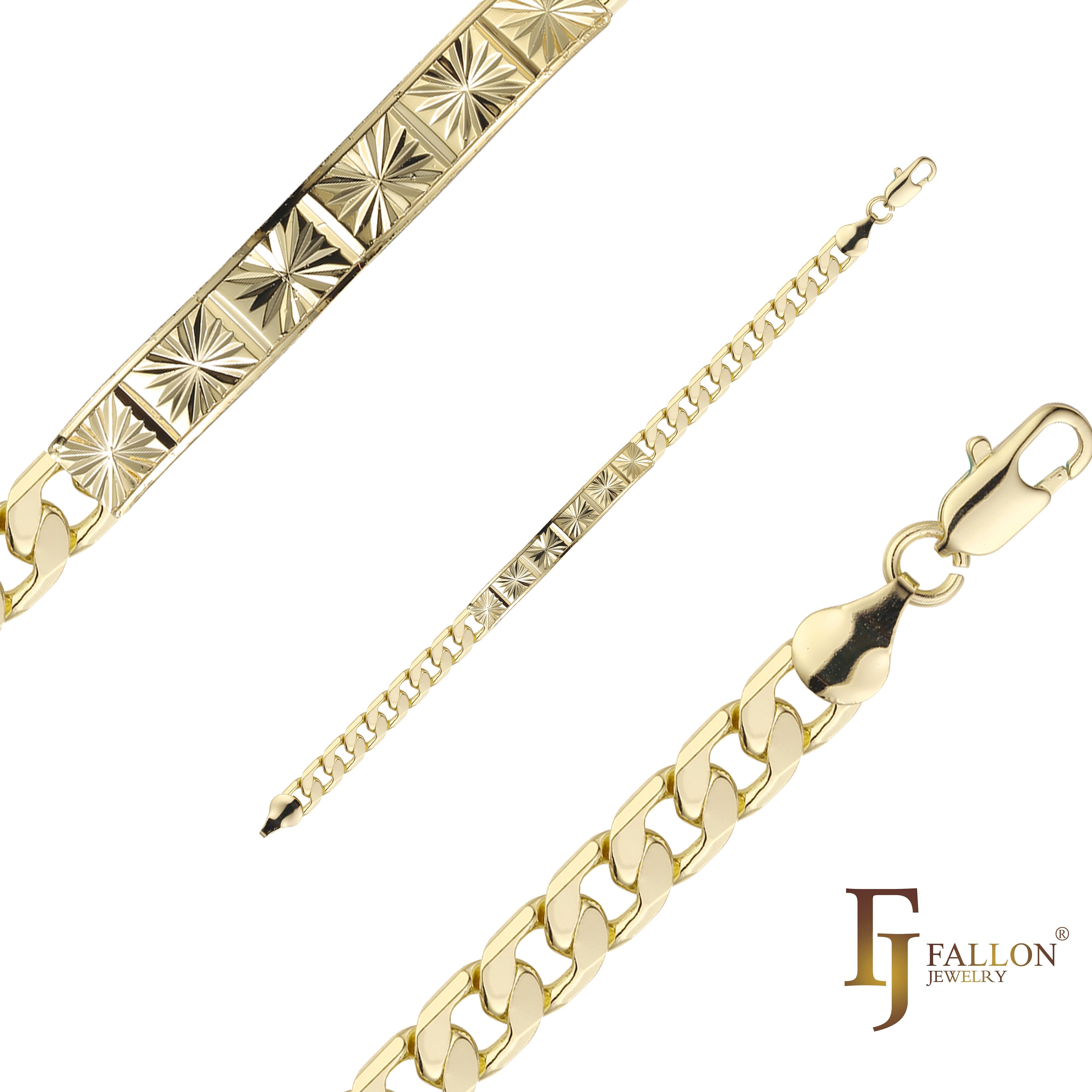 Figaro link Men's ID bracelets plated in 14K Gold colors