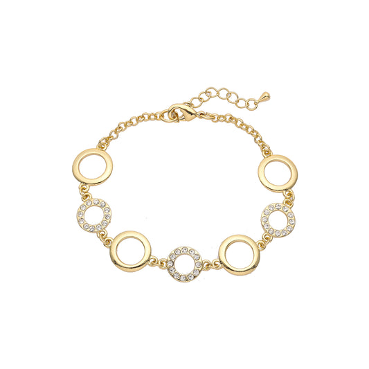 Paved white CZ 14K Gold circle fancy link bracelets