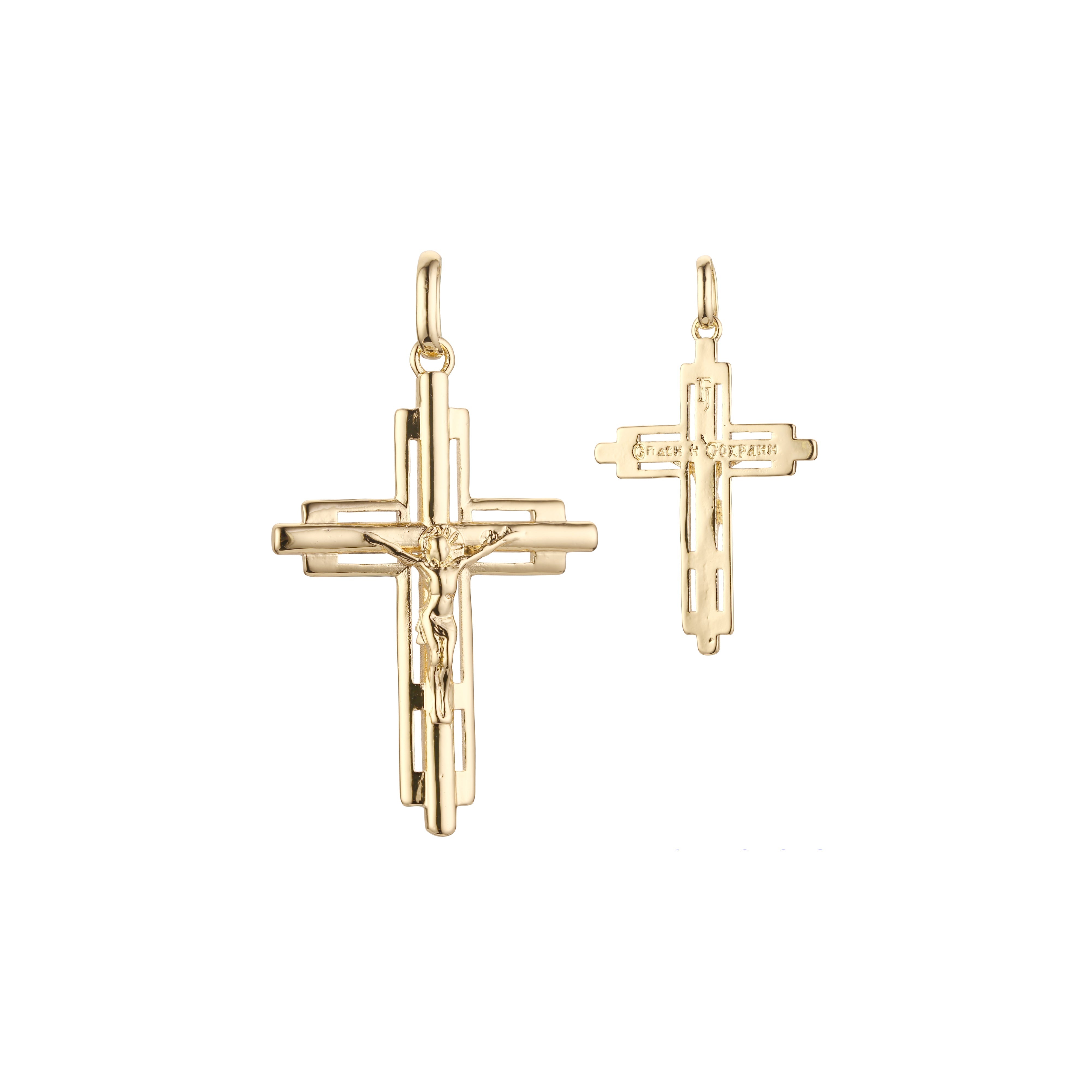 Catholic Latin cross pendant in Rose Gold two tone, 14K Gold plating colors
