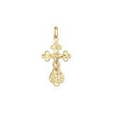 Catholic cross budded pendant in 14K Gold, Rose Gold & White Gold plating colors