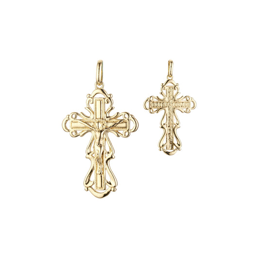 Catholic cross budded pendant in 14K Gold, Rose Gold & White Gold plating colors