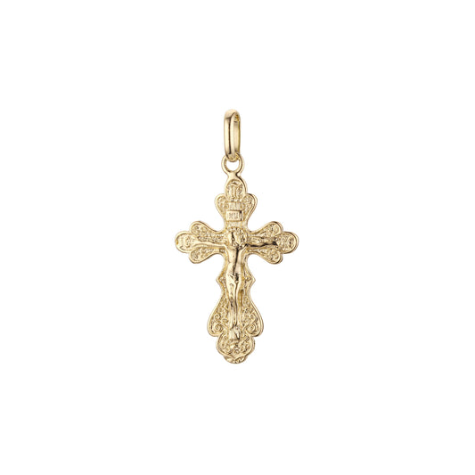 Catholic cross budded pendant in 14K Gold, Rose Gold & White Gold plating colors