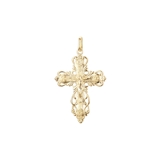 Catholic cross budded pendant in 14K Gold, Rose Gold two tone & White Gold plating colors