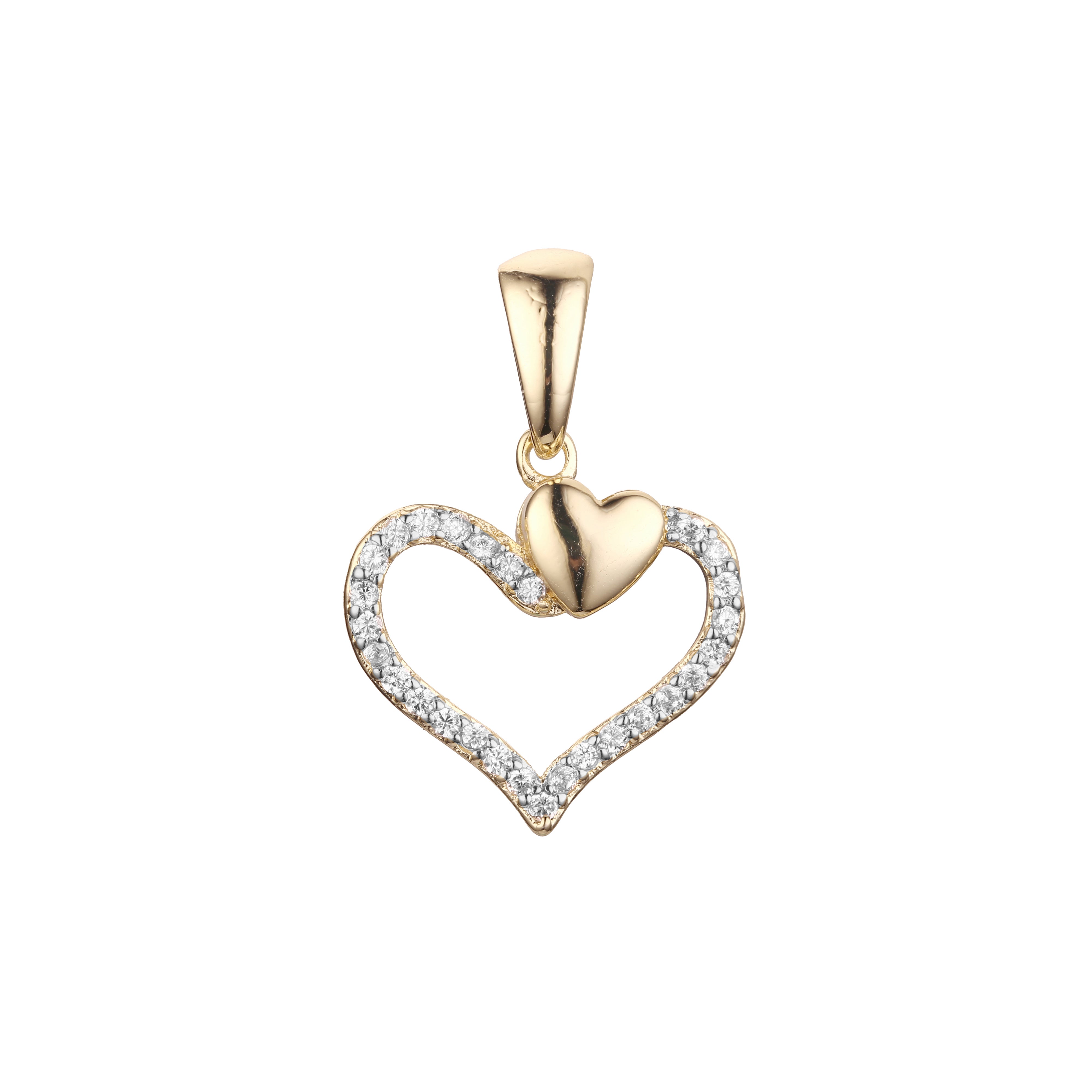 Colgante de corazón en racimo de corazón con circonita cúbica en oro rosa, Oro 14K, baño de oro de 18 quilates en dos colores