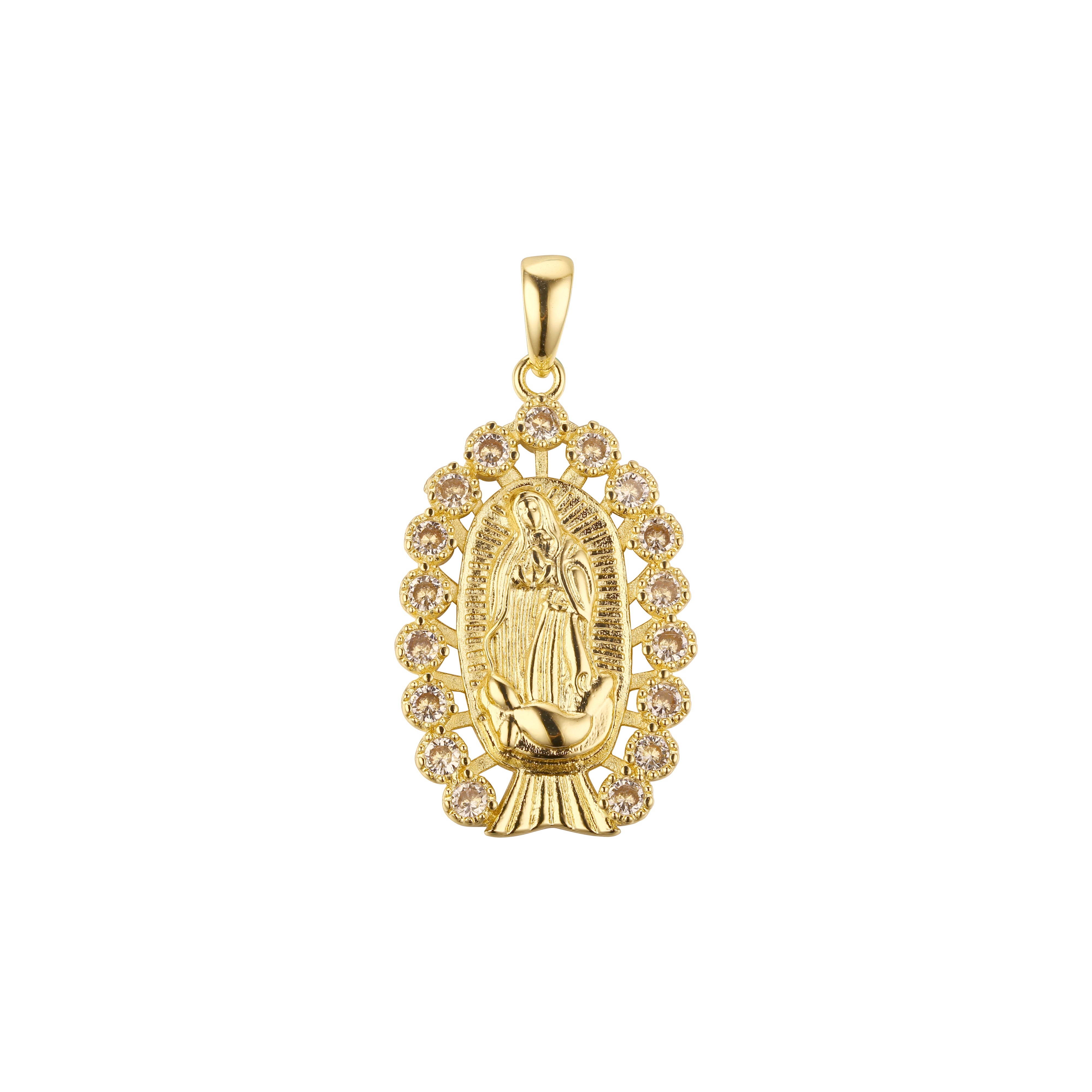 Virgin Mary of Guadalupe pendant plated in 14K Gold colors