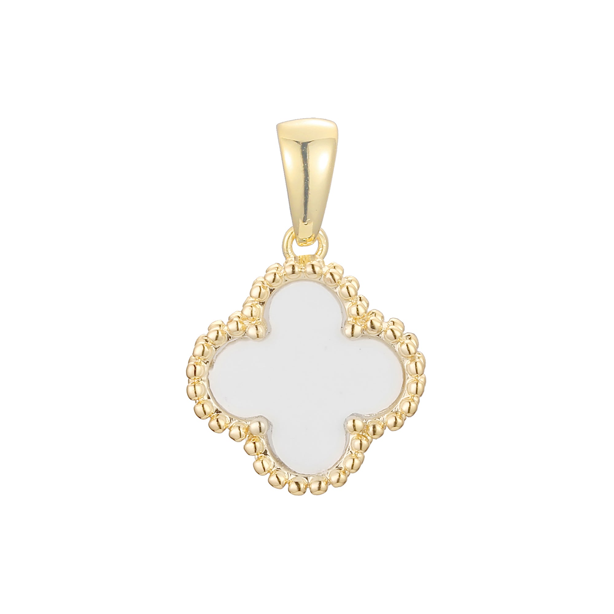 Lucky Clover branco ou preto em ouro rosa, pingente de ouro 14K