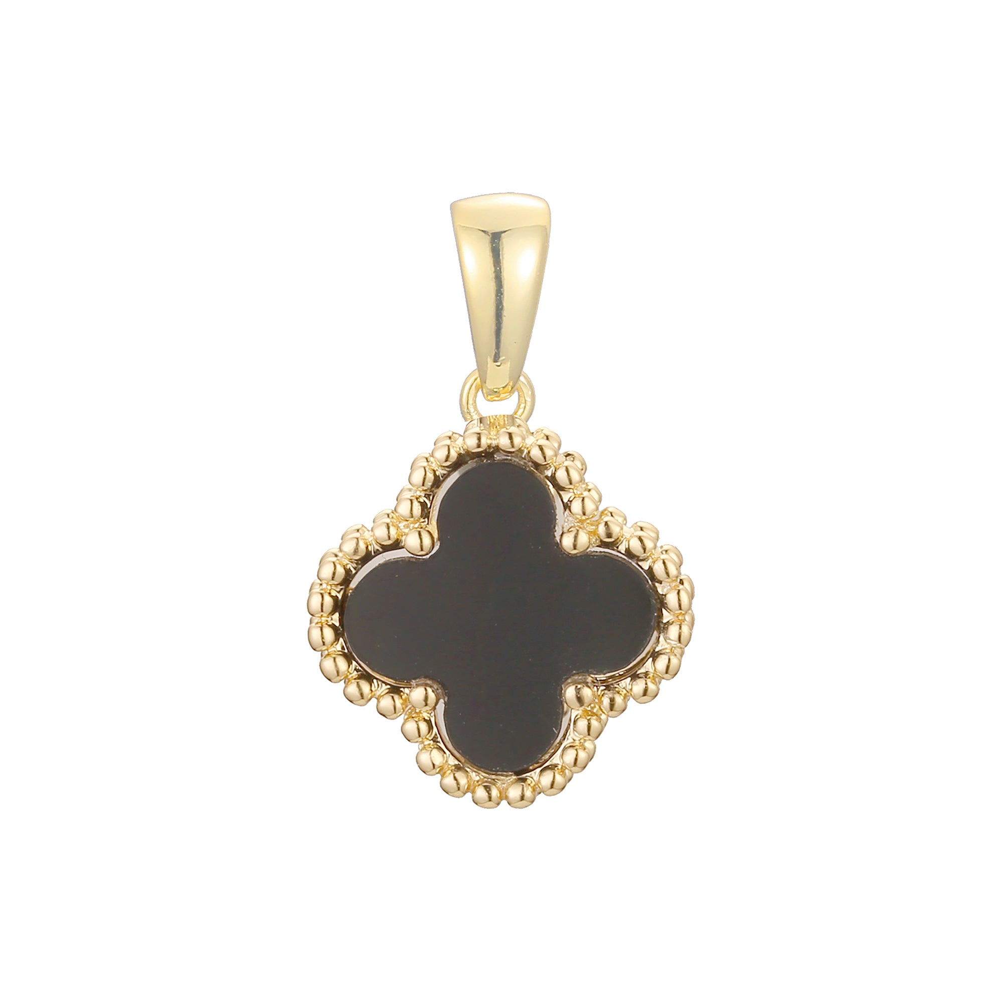 Lucky Clover branco ou preto em ouro rosa, pingente de ouro 14K