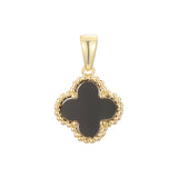 Lucky Clover branco ou preto em ouro rosa, pingente de ouro 14K